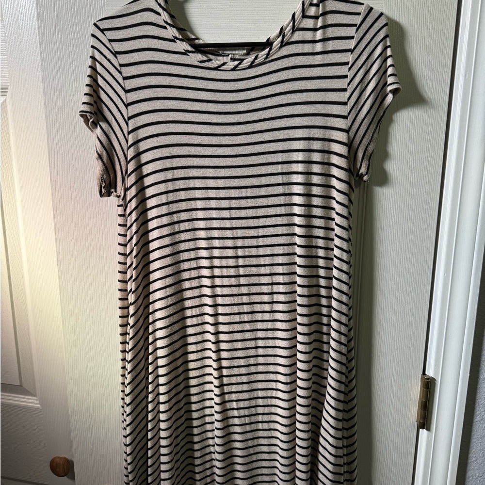 Pinc Black and White Striped Mini Dress